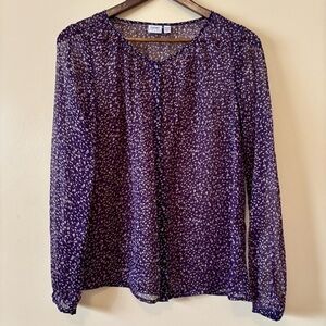 Esprit| Pretty Purple Sheer Long Sleeve Flowy Buttoned Top Blouse Sz S